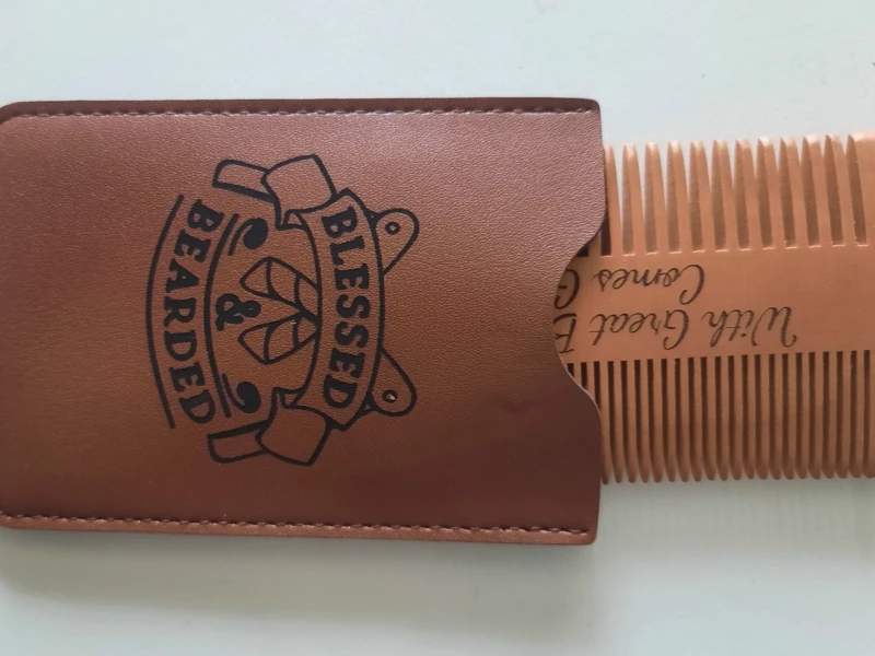 custom engraved gift beard comb and leather bag