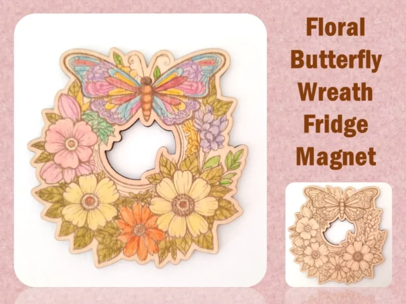 Floral Wreath Butterfly Fridge Magnet