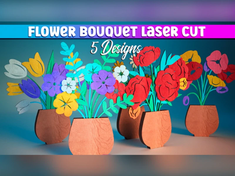 Flower Bouquet Laser Cut. Wooden Bouquet. Mother's Day Gift Bundle