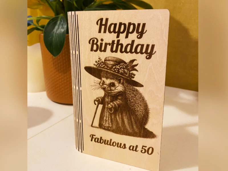 Birthday card from a single sheet of wood