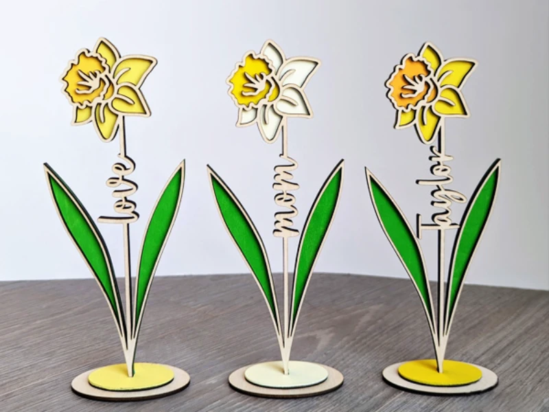 Daffodil Flower with Name and Stand